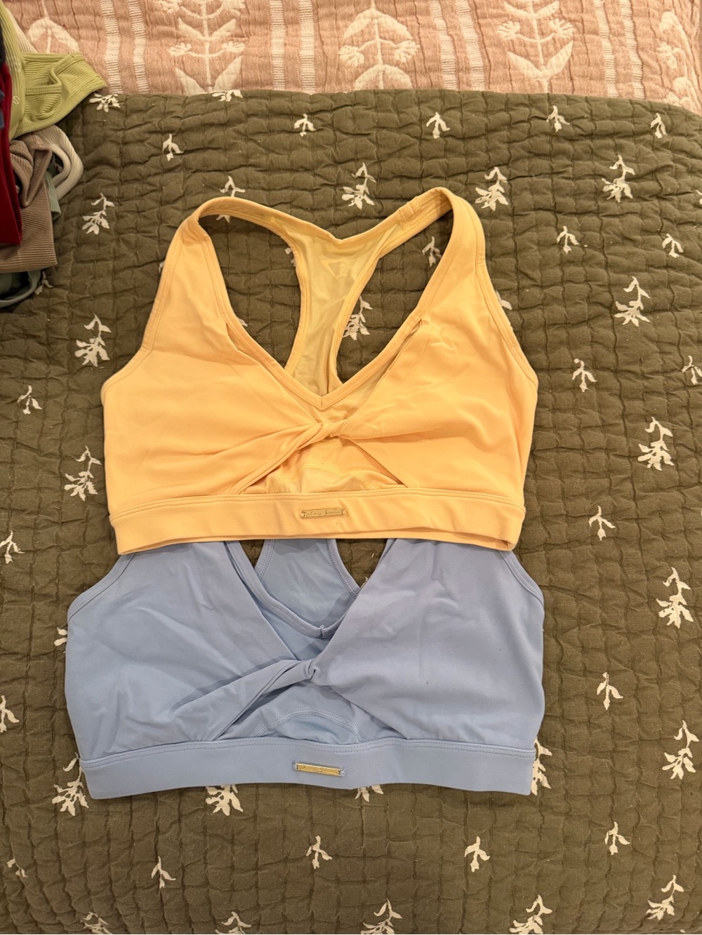 Whitney Simmons x Gymshark Twist-Front Sports Bras — Yellow & Light Blue